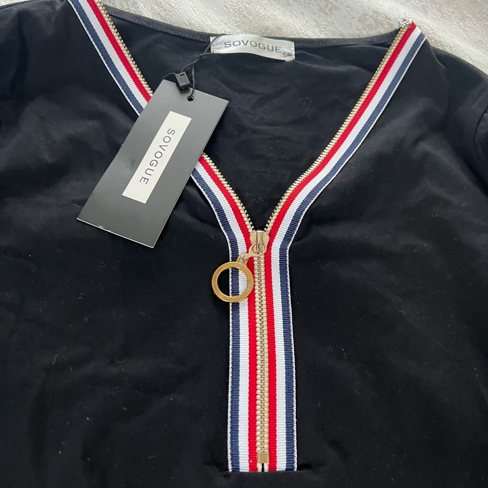 Sovogue Black Top with Red and Blue Trim